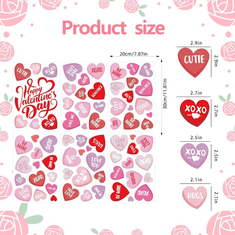 FUULOXE 6 Sheets Valentine's Day Window Clings, Romantic Love Heart Stickers for Home, Office, School Party Glass Decoration - Image 2